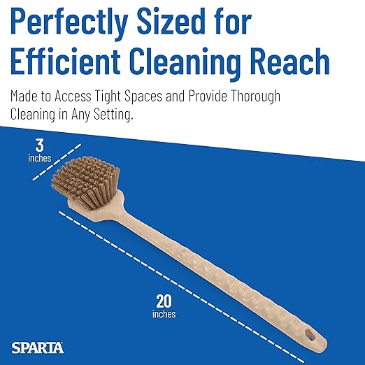 SPARTA 40501EC25 Plastic Large Scrub Brush, Kitchen Brush, Utility Brush With Long Handle For Cleaning, 20 Inches, Tan