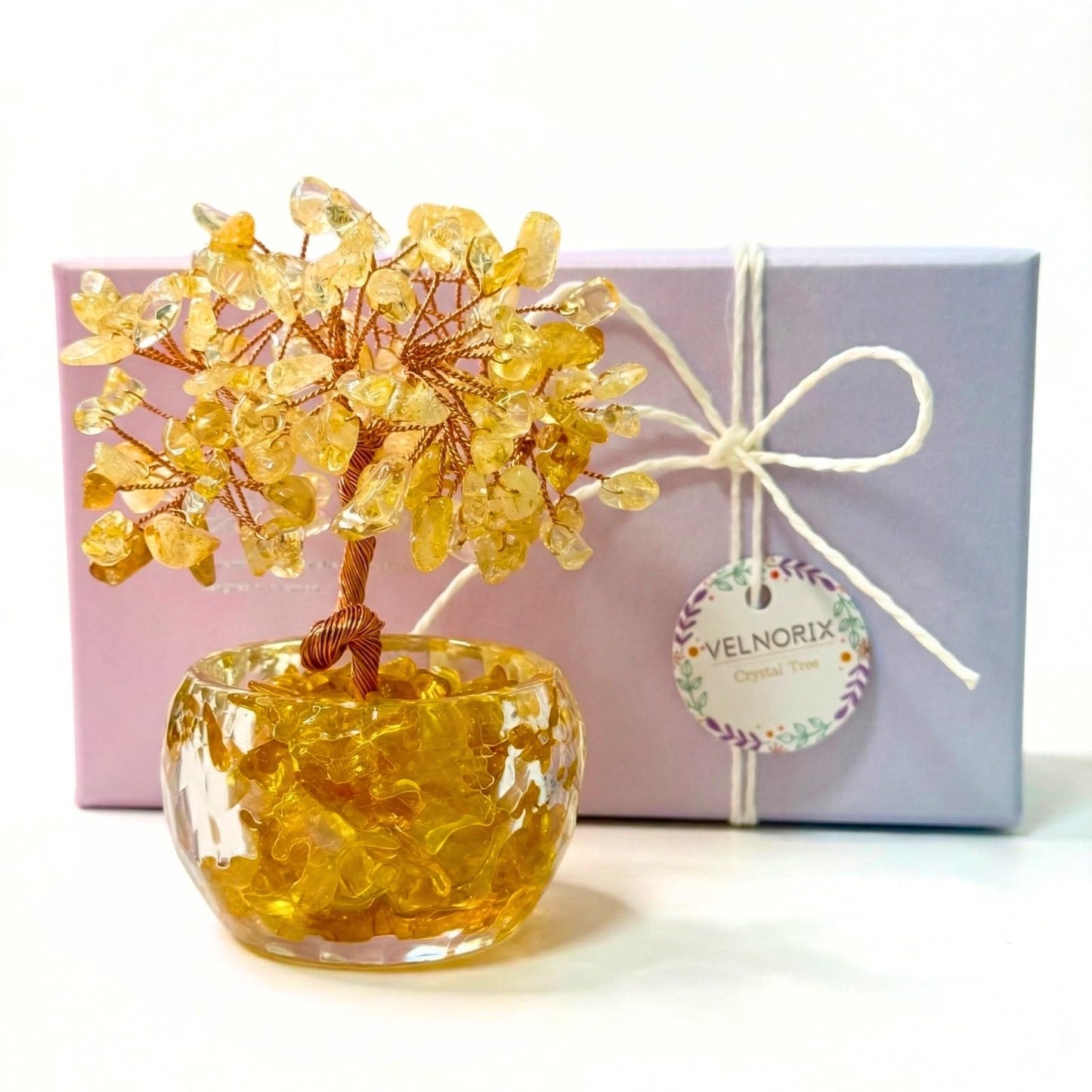 VELNORIX Citrine Crystal Tree of Life - Natural Gemstone Feng Shui Bonsai - Healing Crystals Decor for Home Office, Attract Wealth & Success - Spiritual Gifts for Men & Women (Yellow)