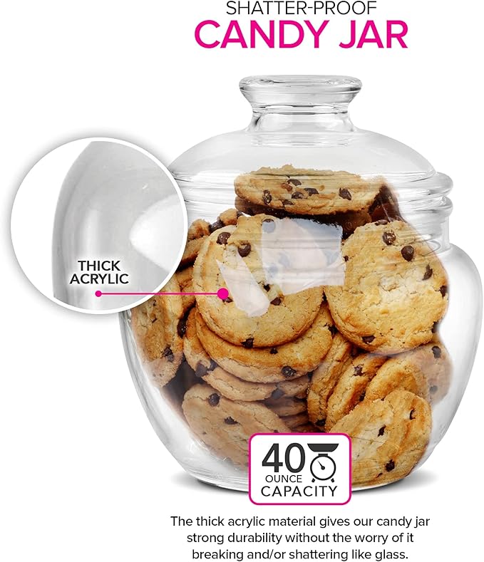 Modern Innovations 40 oz Candy & Cookie Jar with Lid, Premium Acrylic Clear Apothecary Jar, Wedding & Home Décor Centerpiece Cookie Candy Buffet Decorative Kitchen