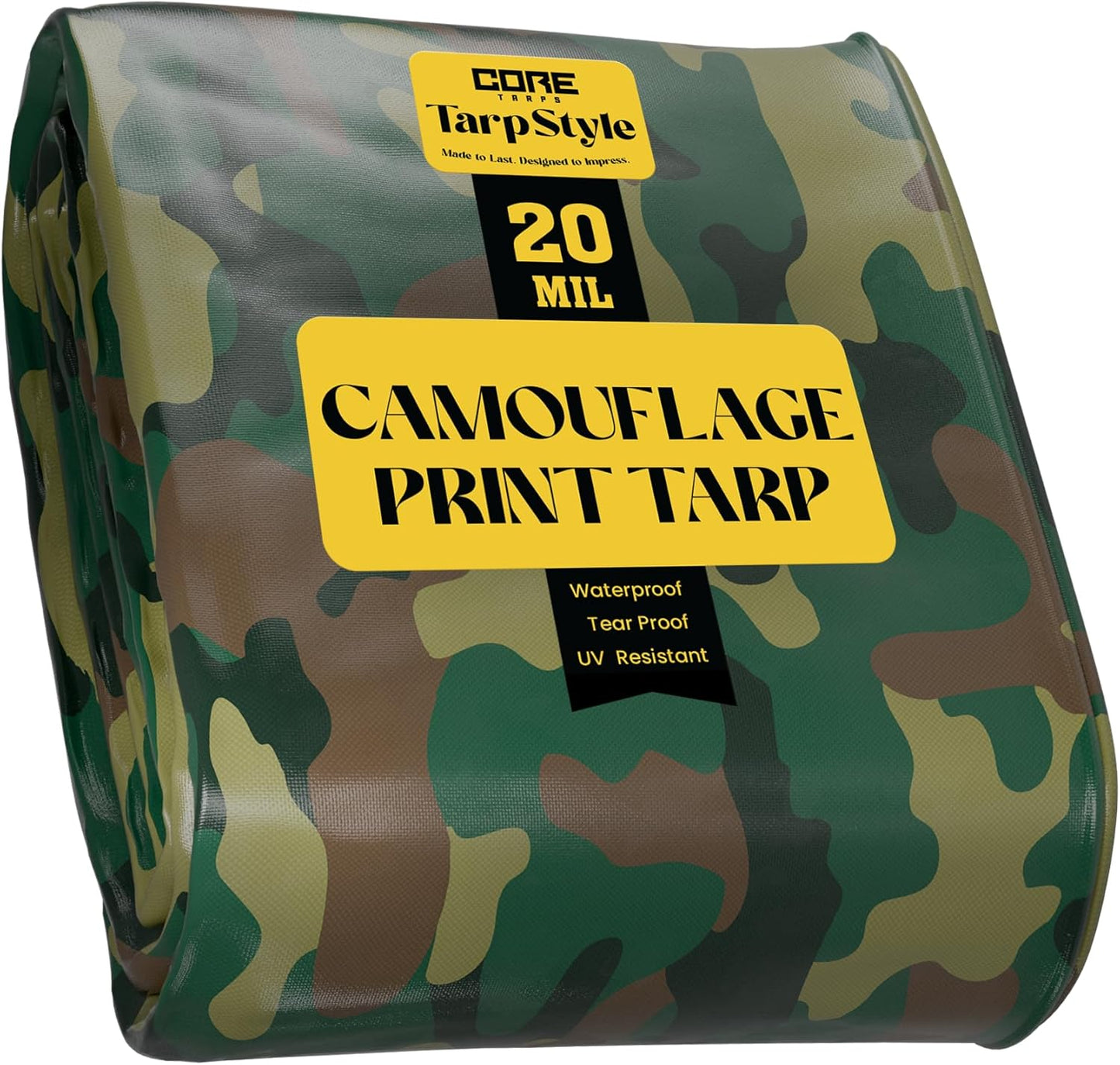 Core Tarps Extreme Heavy Duty 20 Mil Tarp Cover, Waterproof, UV Resistant, Rip and Tear Proof, Poly Tarpaulin with Reinforced Edges for Roof, Camping, Patio, Pool, Boat (Camouflage/Green 24′ X 24′)