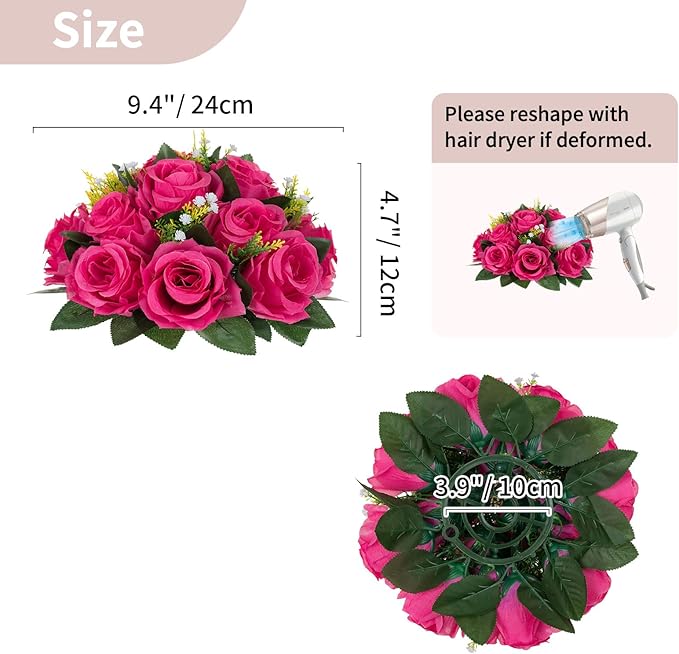 NUPTIO Flower Ball for Table Centerpieces: Hot Pink Artificial Rose Kissing Balls for Wedding Party Valentine Tables - 2 Pcs Faux Silk Floral Arrangements for Home Dining Event Decorations