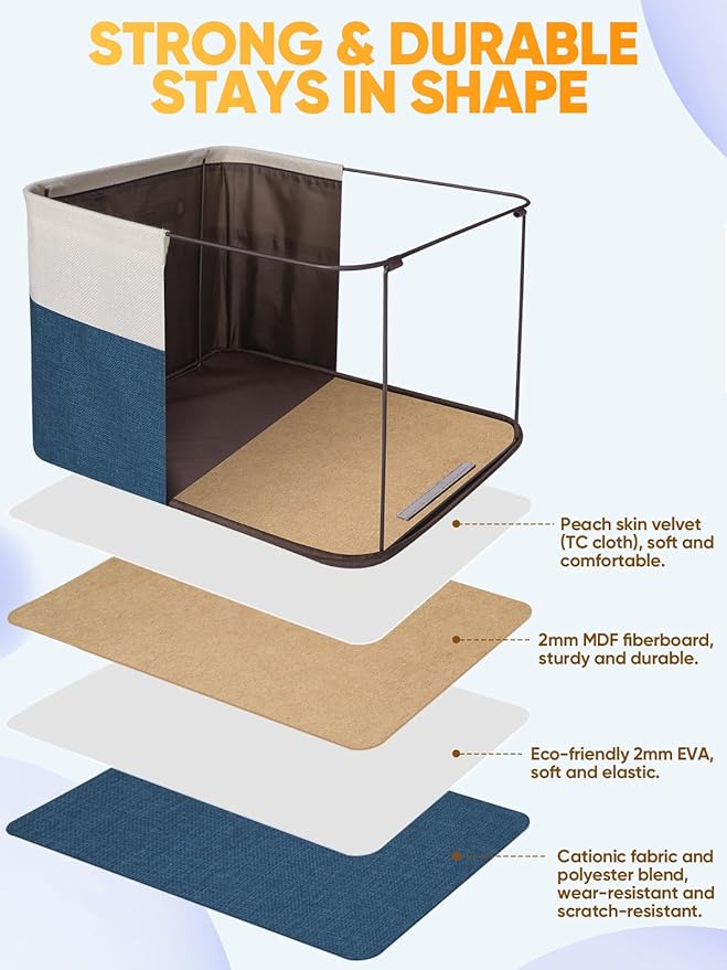 BALEINE 1 Pack Fabric Storage Bins for Shelves, Linen Storage Baskets for Organizing, Decorative Closet Bins for Clothes, Home (Navy Blue, 17''x13''x10.5'')