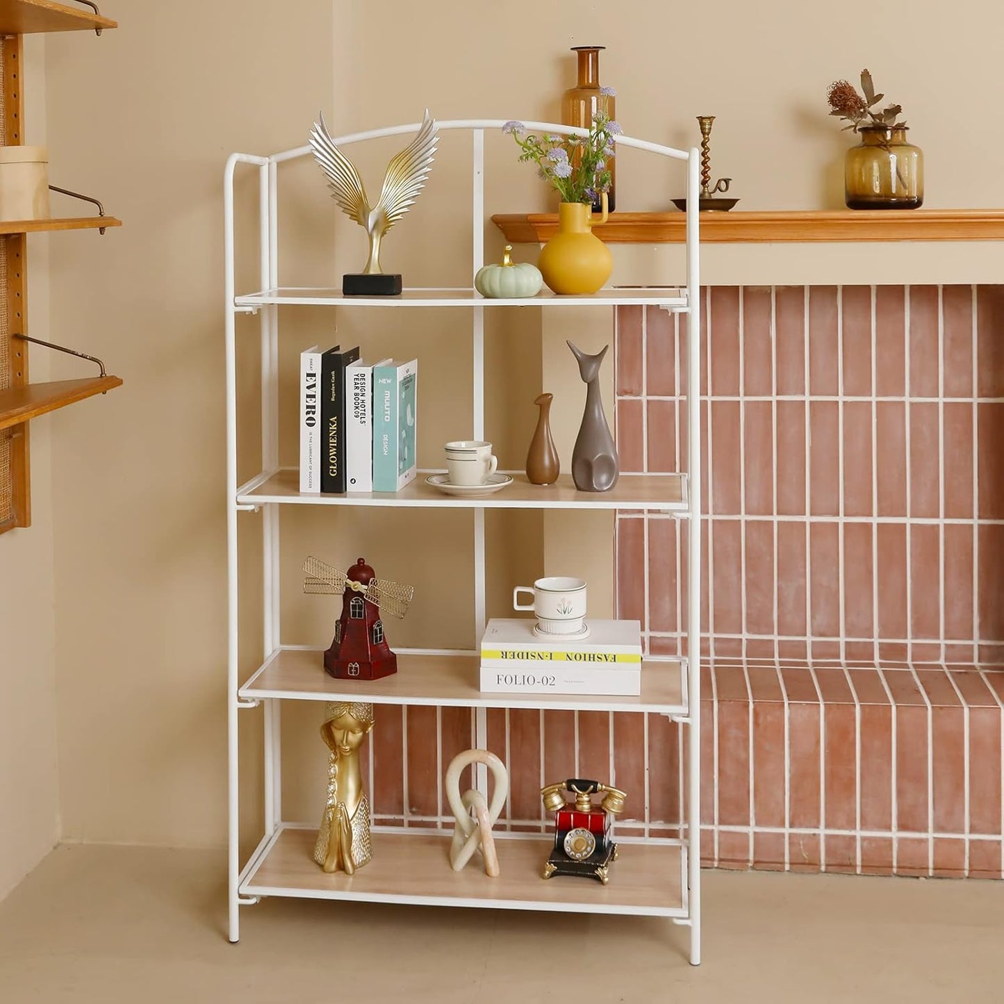 Crofy No Assembly Folding Bookshelf for Living Room, 4 Tier White Collapsible Book Shelf for Home Office, Portable Bookcase Storage Organizer