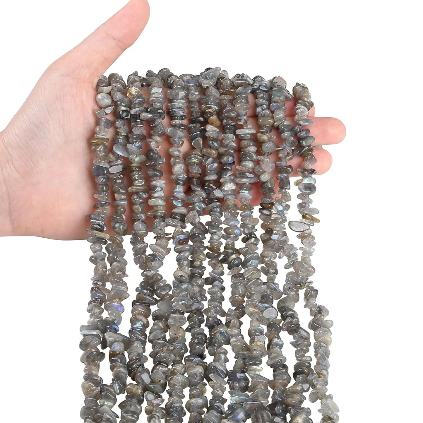 Natural Chip Stone Beads 450pcs Labradorite Chips 5-8mm Genuine Real Irregular Healing Crystal Rocks Hole Drilled DIY Loose Gemstone Beads for Jewelry Making Bracelet Earrings Necklace Crafting