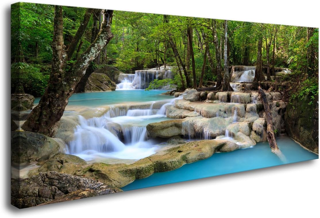 S01574 1 Panels Wall Art Tropical Beautiful Waterfall Prints Light Green Forest Natural Landscape Picture Canvas Paintings Scenery Spring Summer landscape for Home Wall Decor Artwork XXLarge