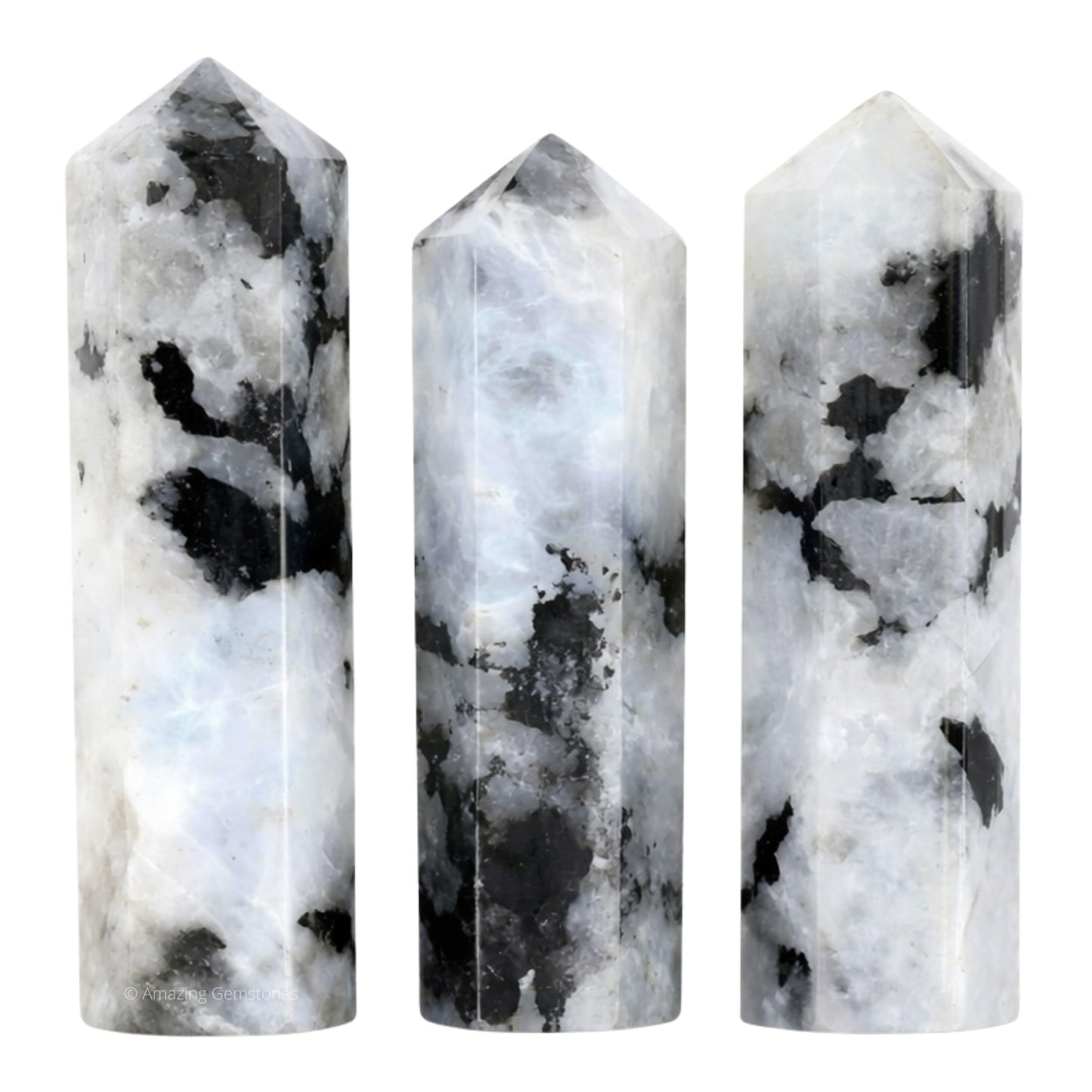 Amazing Gemstone Rainbow Moonstone Crystal Points Bulk Healing Crystals - Pack of 3 Single Terminated Healing Wand Point Bulk Crystals for Crafts, Crystal Grid, DIY Work - Premium Crystals