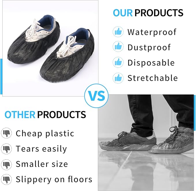 Frontline Shoe Covers Disposable Non-Slip 100 Pack, Premium Non-Woven Durable Booties Shoes Covers – Water Resistant Thick Anti-Slip - One Size Fits Most by Frontline (Black 100 Pack)