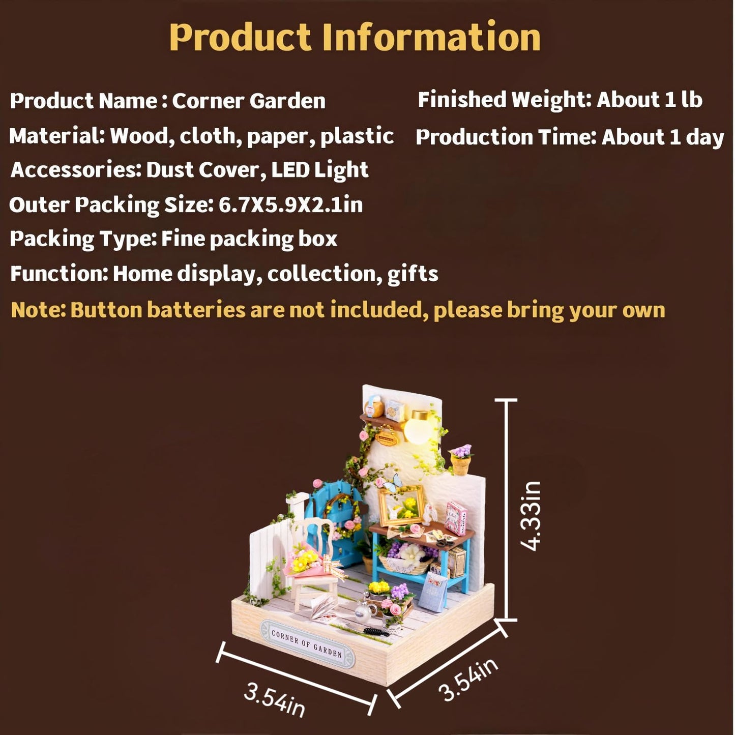 OZJAY DIY Miniature House Kit with Dust Proof Cover, 1:24 Scale Creative Room Mini DIY Wooden Dollhouse Miniature Kit for Adults Teen, Corner Garden