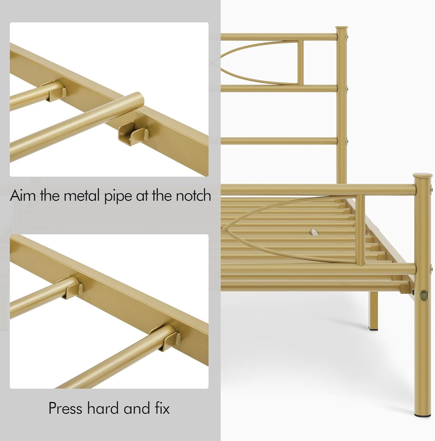 Yaheetech Twin Metal Bed Frame, Platform Bed Frame, Mattress Foundation with Curved Design Headboard & Footboard, Heavy-Duty Support, Easy Assembly, Twin, Antique Gold