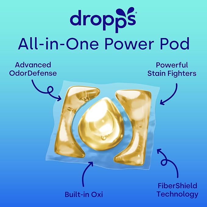 Dropps 4-in-1 Plus Oxi Crisp Breeze Power Biobased Laundry Detergent Pods (38 Pods) - Chlorine-Free Bleach Alternative Biobased Laundry Whitener, Stain & Odor Remover