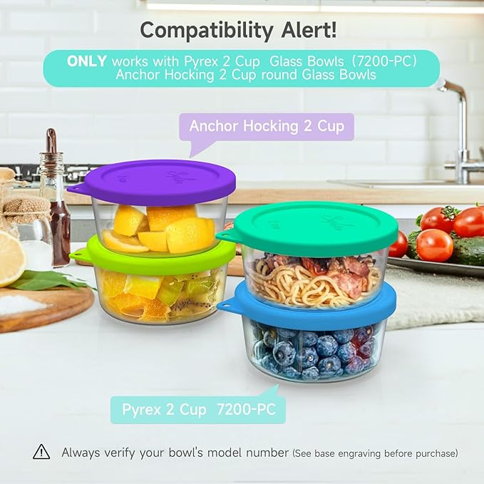 Sophico 2 Cup Round Silicone Storage Cover Lids Replacement for Pyrex 7200-PC and Anchor Hocking Glass Bowls (Container not Included) |Blue-2 Pack|