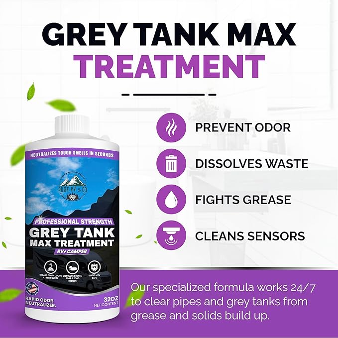 Grey Water Tank Treatment, 32oz | Fast-Acting RV Holding Tank Treatment | Camper Toilet & RV Black Tank Cleaner | Enzymatic Odor Eliminator | Safe for Septic & Marine Systems