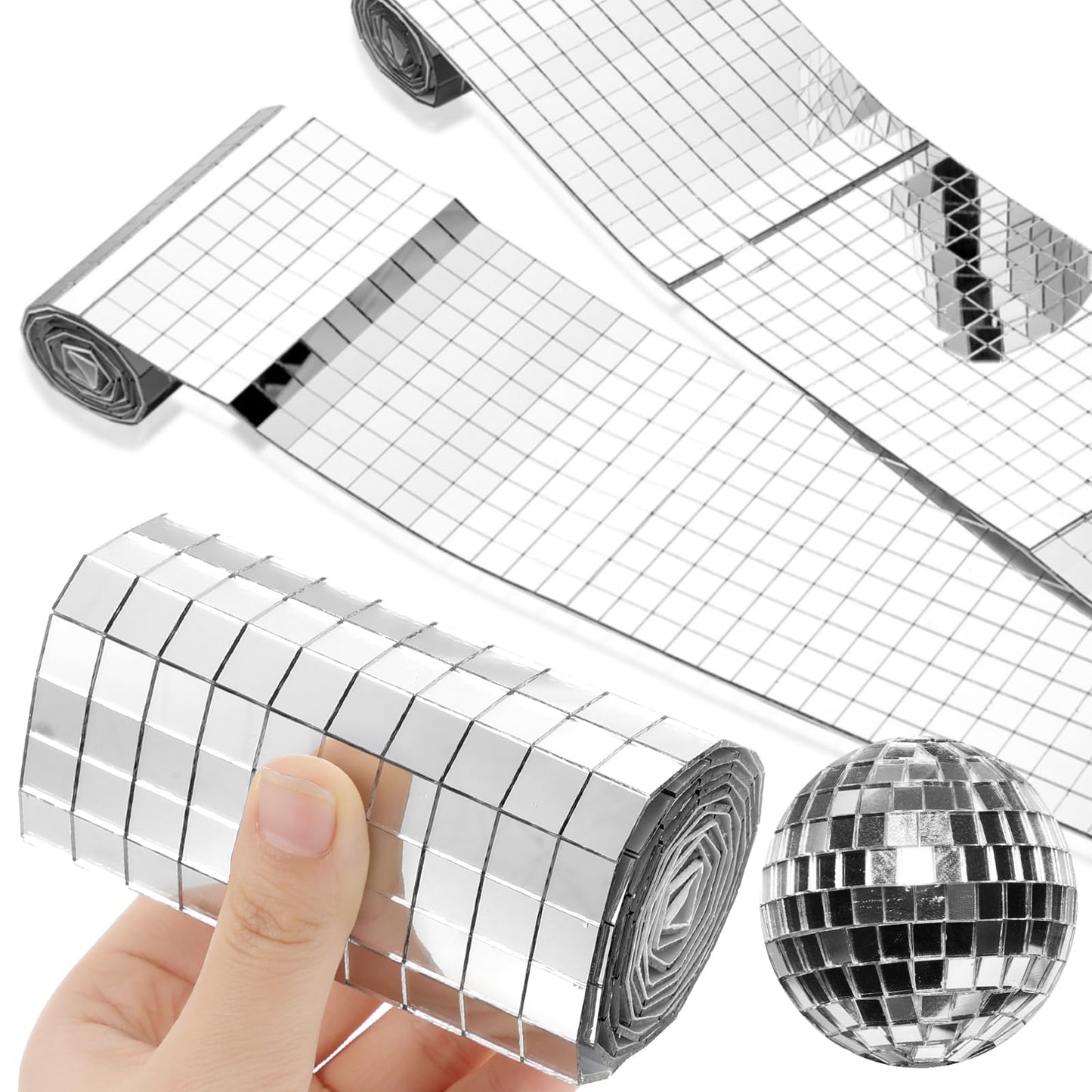5000 Pcs Disco Mirror Tiles 10 x 10 mm Self Adhesive Disco Ball Tiles Sheet Silver Mirror Glass Square Mosaic Tiles Sticker for Vases DIY Craft Home Indoor Outdoor Decoration