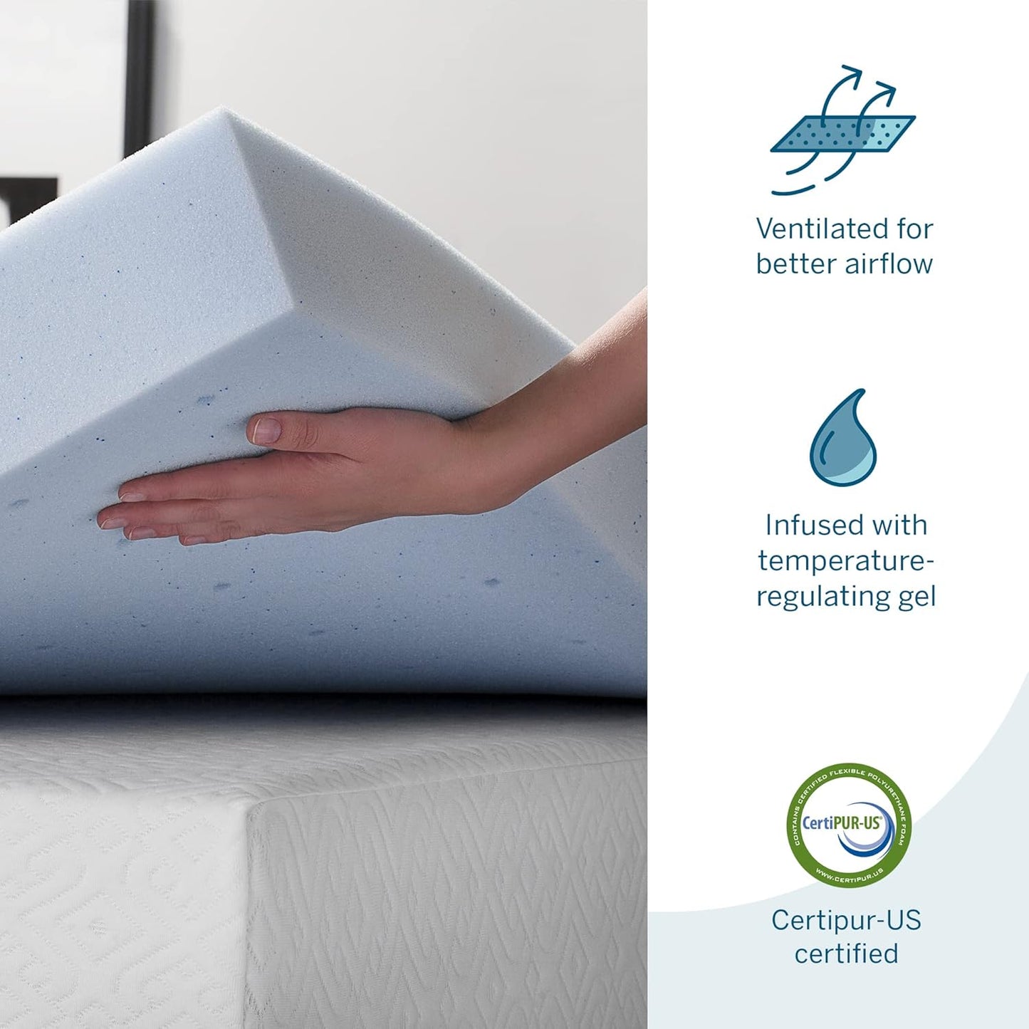 LUCID 4 Inch Gel Memory Foam Mattress Topper-Ventilated Design-Ultra Plush-King
