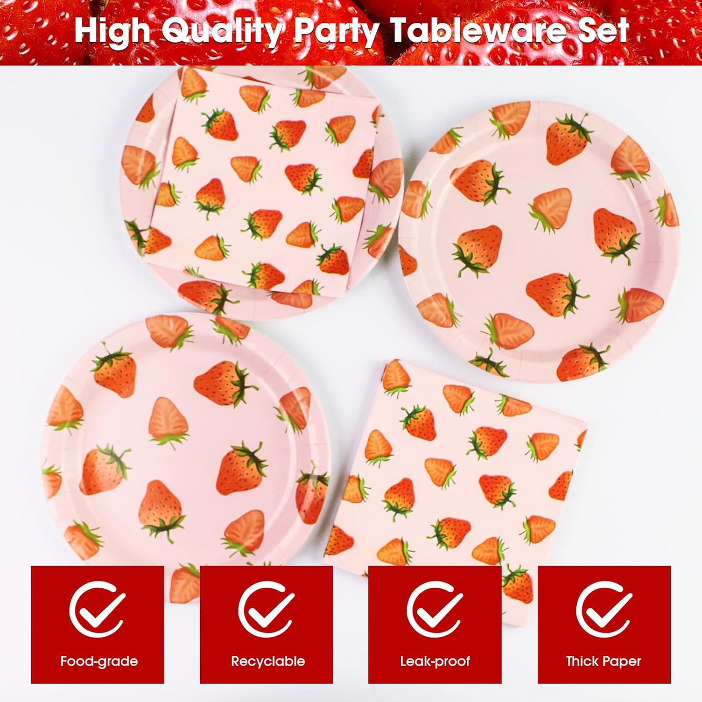 40PCS Strawberry Birthday Paper Plates and Napkins Party Supplies, Disposable Summer Fruit Party Plates and Napkins Tableware Set for Baby Shower Birthday Party Decorations Serves 20 Guests