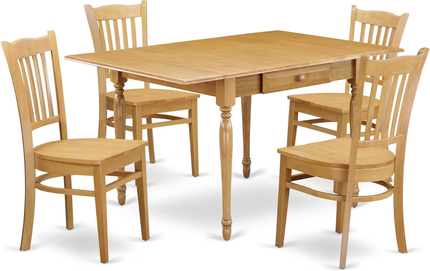 East West Furniture MZGR5-OAK-W 5 Piece Kitchen Table Set for 4 Includes a Rectangle Dining Room Table with Dropleaf and 4 Dining Chairs, 36x54 Inch, Oak