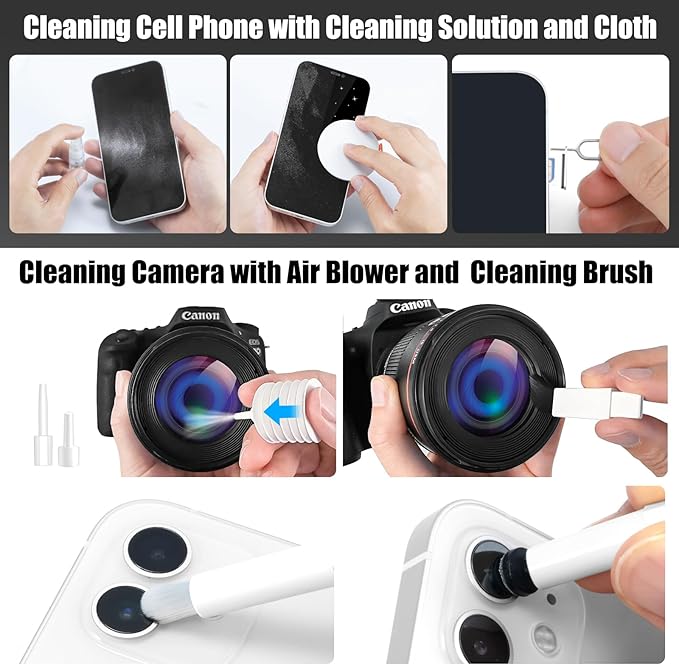 walrfid 2 Pack Laptop Phone Screen Cleaner Kit, Computer Keyboard Brush Cleaning Spray for iPhone AirPods MacBook iPad, 20-in-1 Electronic Device Tool for Camera Earbud TV Tablet Car Screens, White