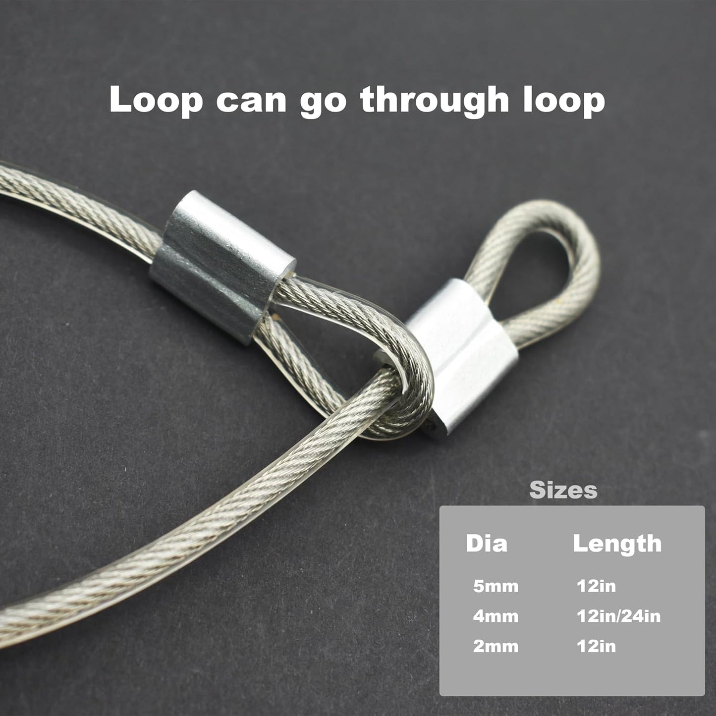 10 Pcs 5mm Wire 12 inch Vinyl Coated Stainless Steel Cable with Loops Short Wire Rope Lanyard Lock Security Chain Link for Outdoor Gates, Clear(5mm x 12 inch)