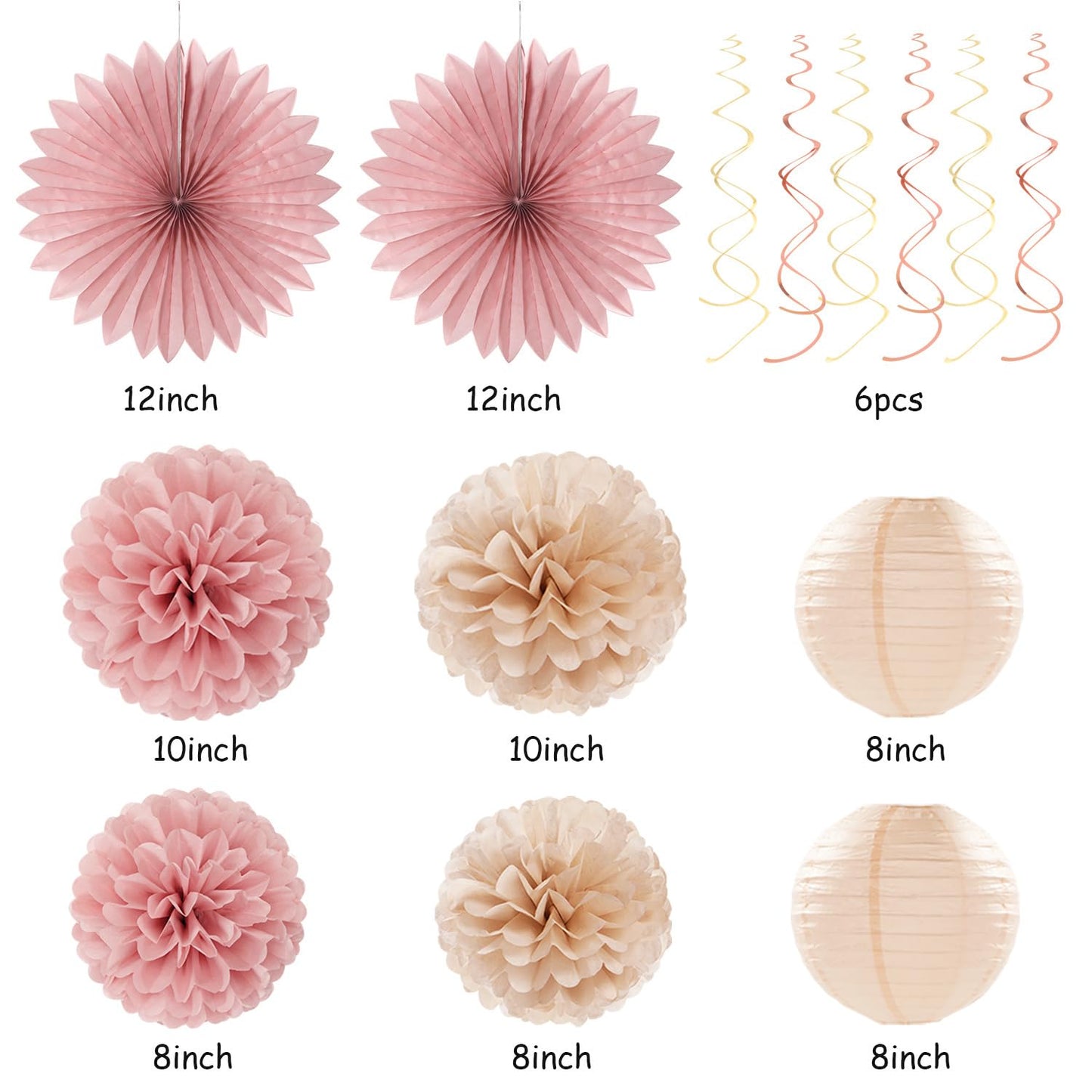 Blush-Pink Champagne Beige Happy-Birthday Party-Decorations - 31pcs 15th Women Girls Paper Lanterns Streamers Banner,Rose Gold Tissue Flowers Pom Poms Fans Tassels Graland Decor Supplies Hugmoon