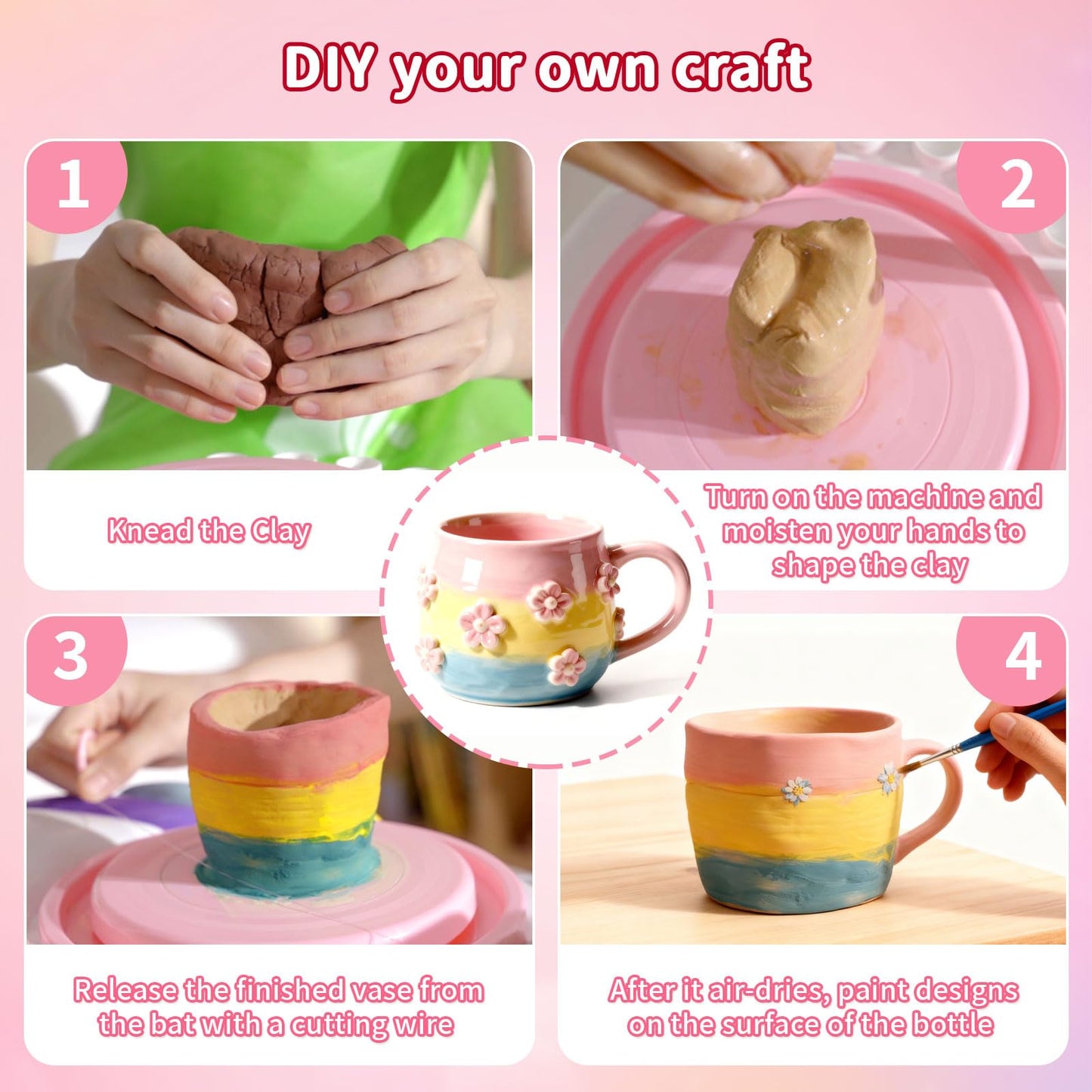 Oeasic Unicorn Pottery Wheel for Kids, Arts and Crafts for Kids Ages 8-12, PotteryCraft Kit with Clay, Art Supplies for Kids Birthday Christmas Gift for 6 7 8 9 10 11 12+