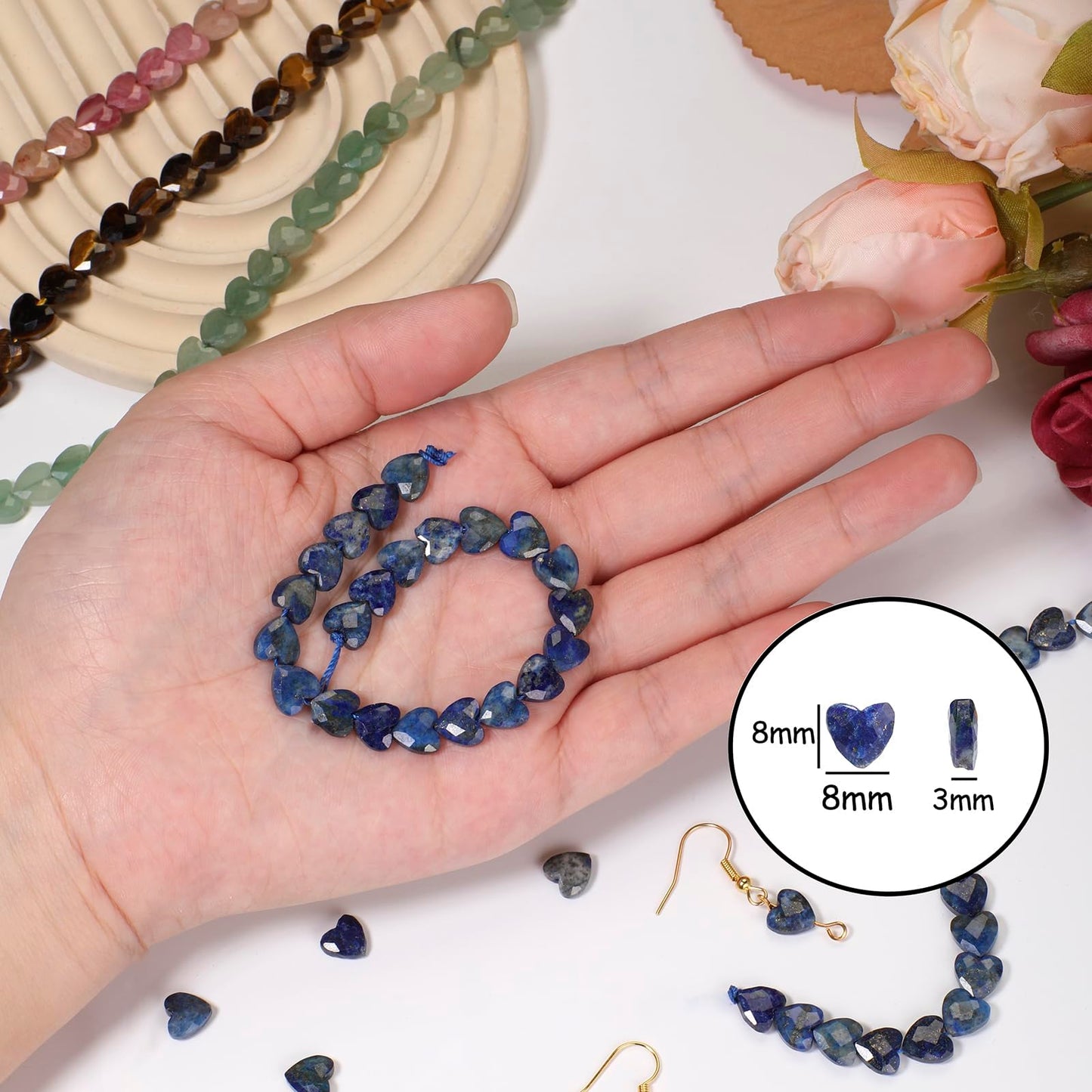 Nitopupu 22pcs Faceted Heart Stone Beads Natural Tiger Eye Bead 8mm Crystals and Healing Stones for Jewelry Making Supplies,Friendship Bracelet Kit,Love Gifts