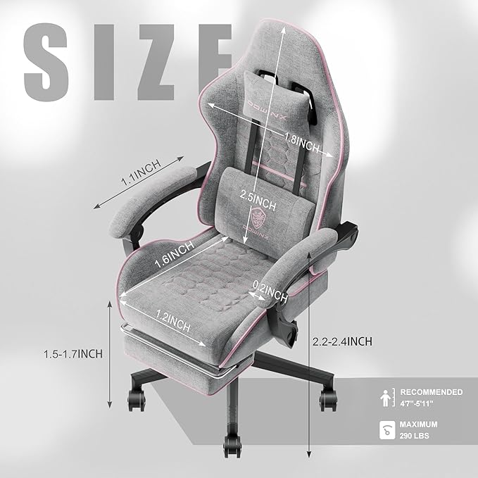Dowinx Gaming Chair with Pocket Spring Cushion, Computer Office Game Chair, Linkage Armrests and Footrest, High Back Ergonomic Computer Chair with Lumbar Support Task Chair with Footrest(Pink)