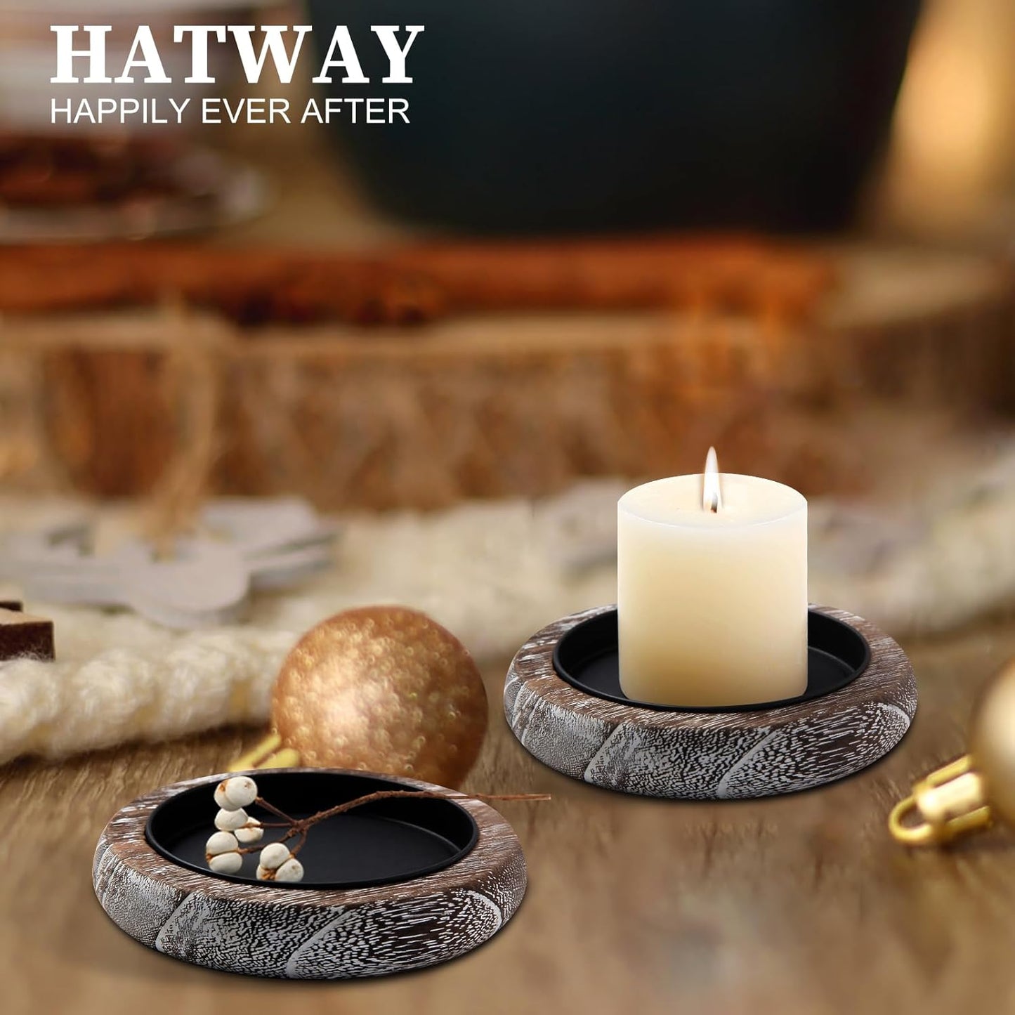Wood Candle Holder Farmhouse Decor Wooden Pillar Candles Tray for Table Centerpiece Small Decorative Tray Riser Round Wooden Plate Pedestal Stand for Coffee Table for Christmas Decor-Bai-4