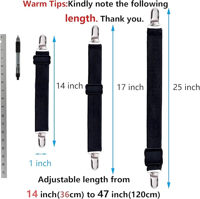 10 pcs Adjustable Bed Sheet Straps,Bed Sheet Clips, Elastic Bed Fitted Sheet Holder,Fitted Sheet Straps Clips,Sheet Fastener Suspenders to Hold Sheet ,Mattress Covers,Sofa Cushion,Table Clothing,Black