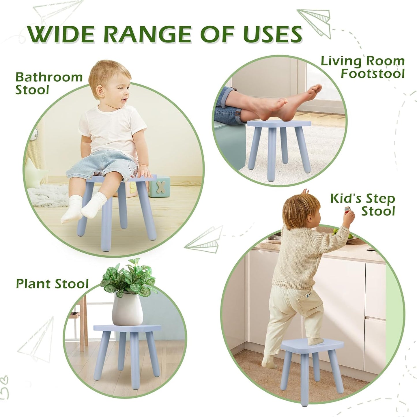 BEE&OAK Wooden Step Stools for Adults, Solid Rubber Wood Non-Slip Step Foot Stool, Heavy Duty 300 lbs One Step Stool for Bedroom, Bathroom, Kitchen (Blue, 9.25" (D) x 9.25"(W) x 8.86"(H))