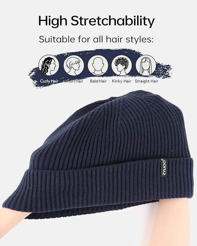 Zylioo Oversize Beanie Hats, XXL Big Size Ribbed Knit Cuffed Winter Hat for Cold Weather, Warm Skull Watch Cap