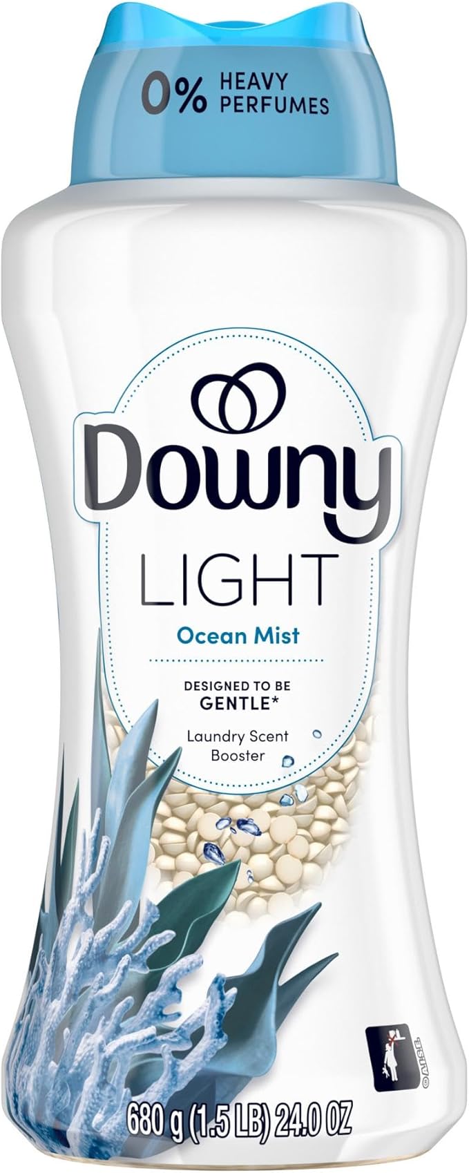 Downy Light Laundry Scent Booster Beads, Ocean Mist Scent, 24 OZ, In-wash fabric beads designed to be gentle with a light boost of scent, No Heavy Perfumes (Pack of 2)