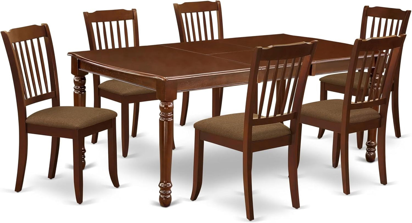 East West Furniture DODA7-MAH-C 7 Piece Modern Dining Table Set Consist of a Rectangle Wooden Table with Butterfly Leaf and 6 Linen Fabric Dining Room Chairs, 42x78 Inch, Mahogany