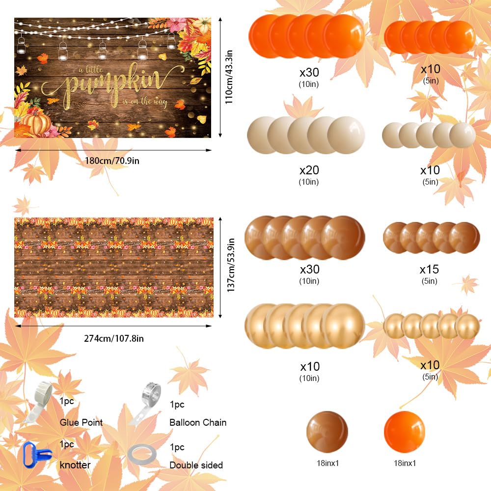 MEHOFOND Thanksgiving Pumpkin Baby Shower Decorations, Fall Rustic Wood Little Pumpkin is On the Way Backdrop Tablecloth Balloons Arch, Autumn Orange Brown Balloons Garland for Give Thanks Baby Shower