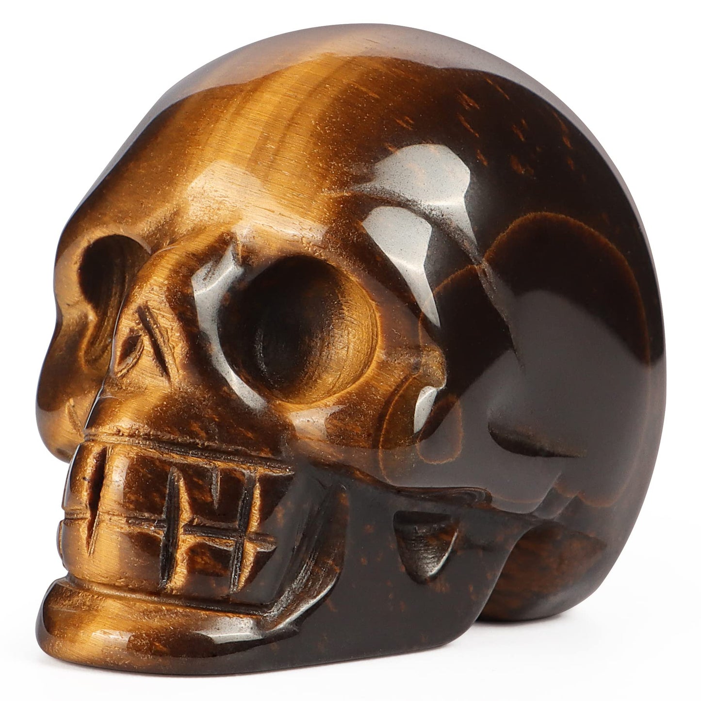 Artistone 2.0" Tiger Eye Crystal Skull Head Statue,Hand Carved Gemstone Human Reiki Skull Figurine Sculpture Crystal and Healing Stones for Home,Office Halloween Decor