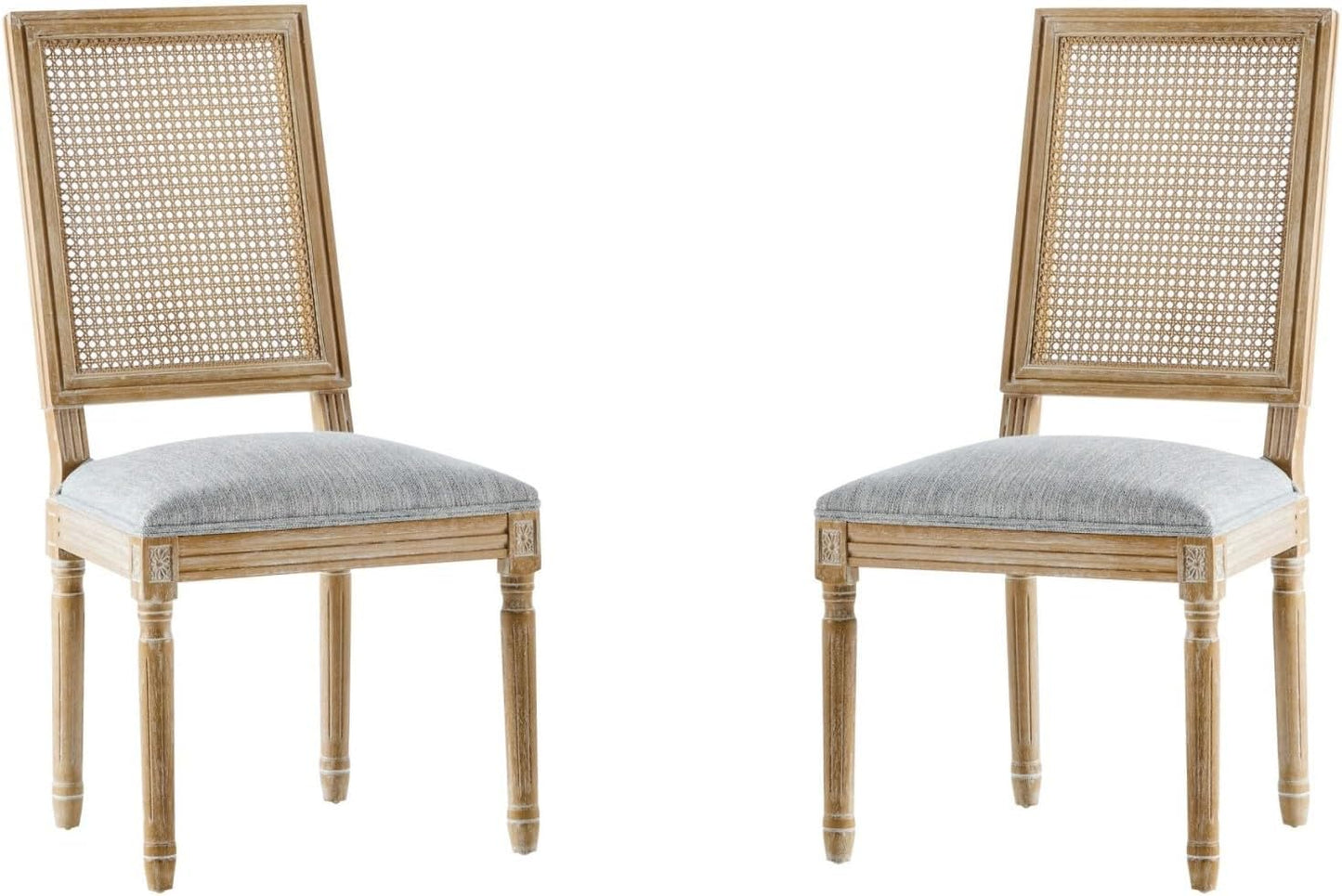 Merax Upholstered Solid Wood Dining Chairs Set of 2, French Country Style Accent Side Seating Furniture for Kitchen, Living Room, Wicker Back, Grayish Green