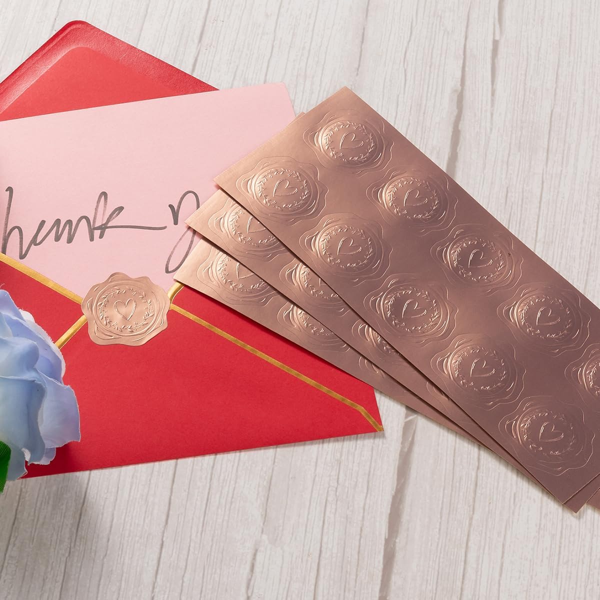 300 Pieces Embossed Gold Foil Stickers Gold Stickers for Envelopes, Wedding Invitations, Christmas Greeting Cards Envelopes (Rose Gold Heart-Love)