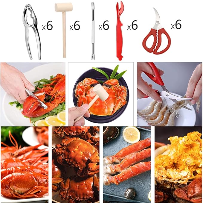 30 PCS Seafood Tools Include Crab Crackers, Seafood Scissors, Lobster Sheller, Crab Hammer,and Shellfish Forks,Nutcracker Set