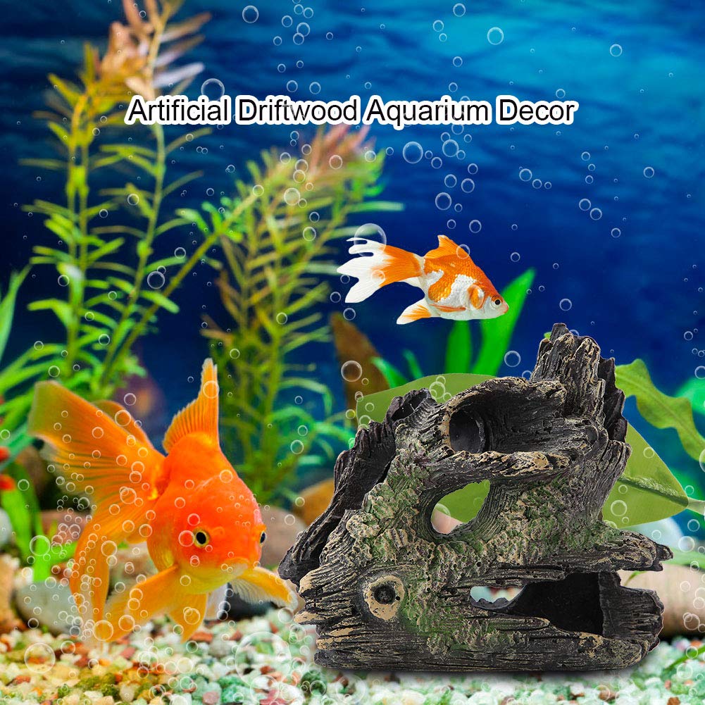 Joyzan Aquarium Tree Trunk, Hollow Landscape Stump Wood House Driftwood Resin Ornament Hideout Hideaway Caves Log Rock Craft Fish Tank Hole Stone Betta Cichlid Turtles Small Lizards Reptiles Amphibian