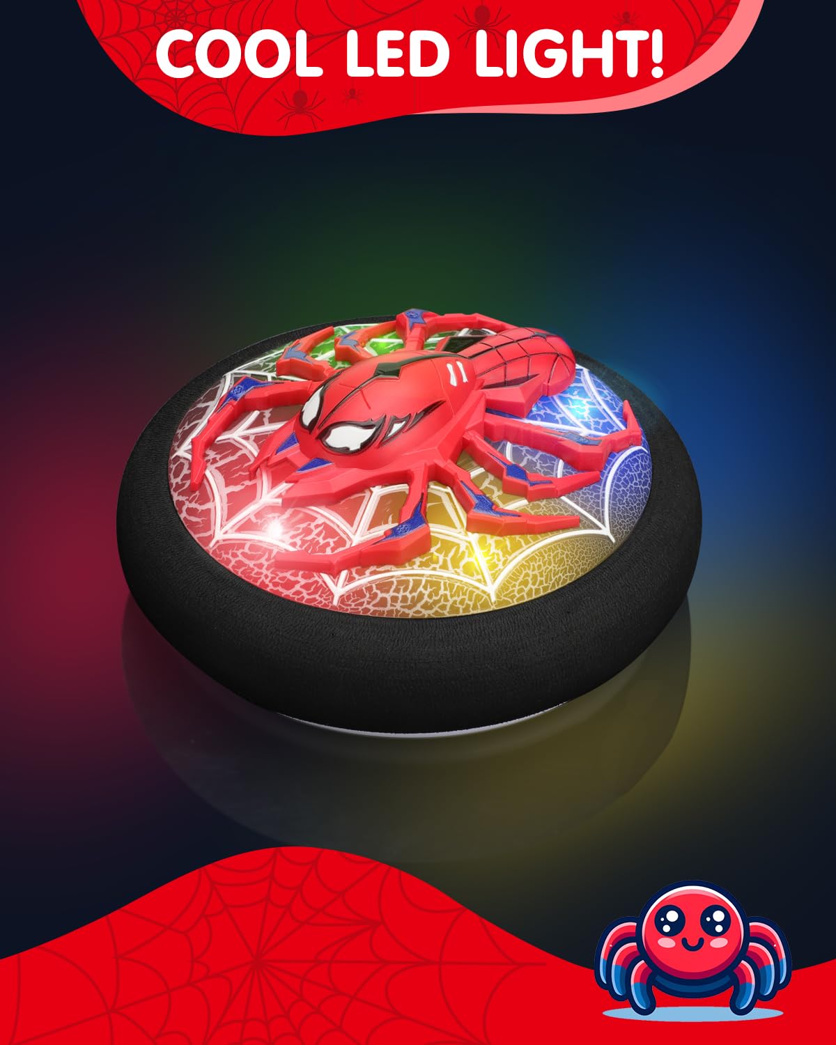 Sipder Hero Hover Soccer Ball for Kids Indoor Toys for Boys Age 6, 7, 8, 9, 10, 11, 12 Year Old, Boy Birthday Gifts Spider toys, Rechargeable Air Floating Soccer Toy with LED Lights Foam Bumper