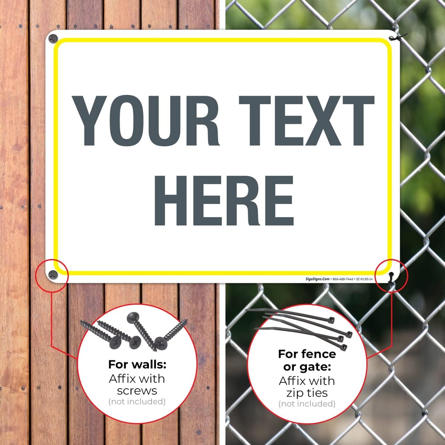 Personalized Custom Customize for Office, Business, Workplace, Home, Airbnb, Delivery Yellow Sign, 10x14 Inches, Rust Free .040 Aluminum, Fade Resistant, Made in USA by Sigo Signs
