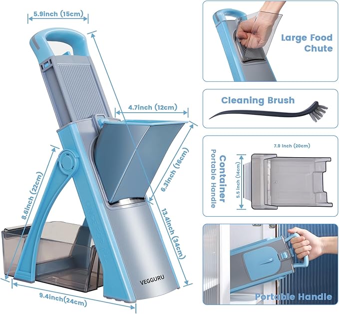 Safer Mandoline Food Slicer, Thickness Adjustable Vegetable Chopper, Onion Slicer Tomato Cutter Dicer, Multifunctional Kitchen Food Fruit