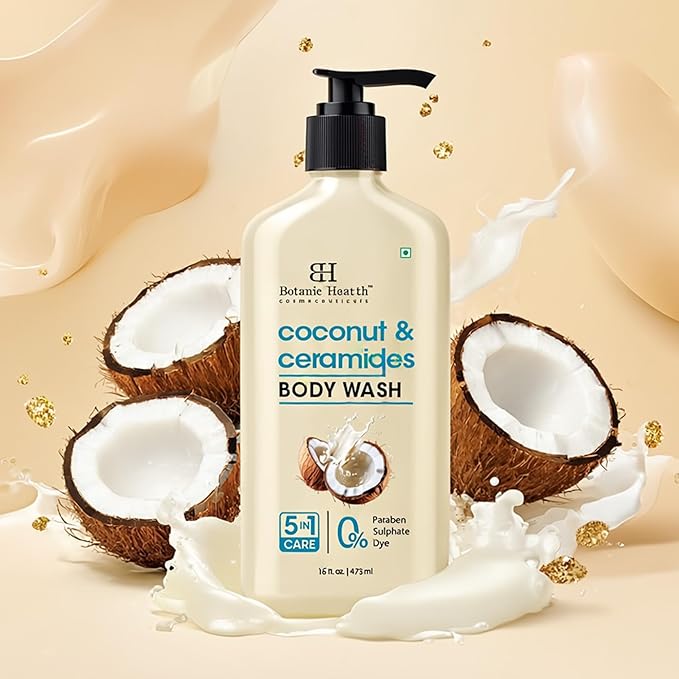 Botanic Hearth Coconut & Ceramides Body Wash – Hydrating Shower Gel for Soft, Smooth Skin, 5-in-1 Gentle Cleanser, Sulfate & Paraben Free – 16 fl oz