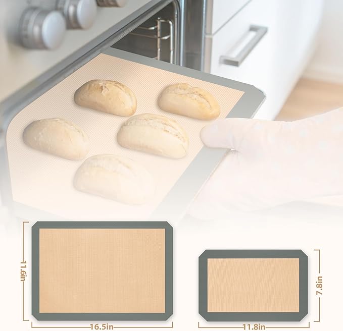 Silicone Baking Mat, Baking Sheets Non Stick, Silicone Mats for Baking, 3 Pcs for Cookies, Bread and Pastry, Baking Supplies for Oven, Grey