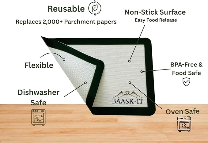 Silicone Baking Mats Set – 3 Pcs, Non-Stick Reusable, Parchment-Free Oven liners (18" x 13" + 15" x 10") Christmas Gift