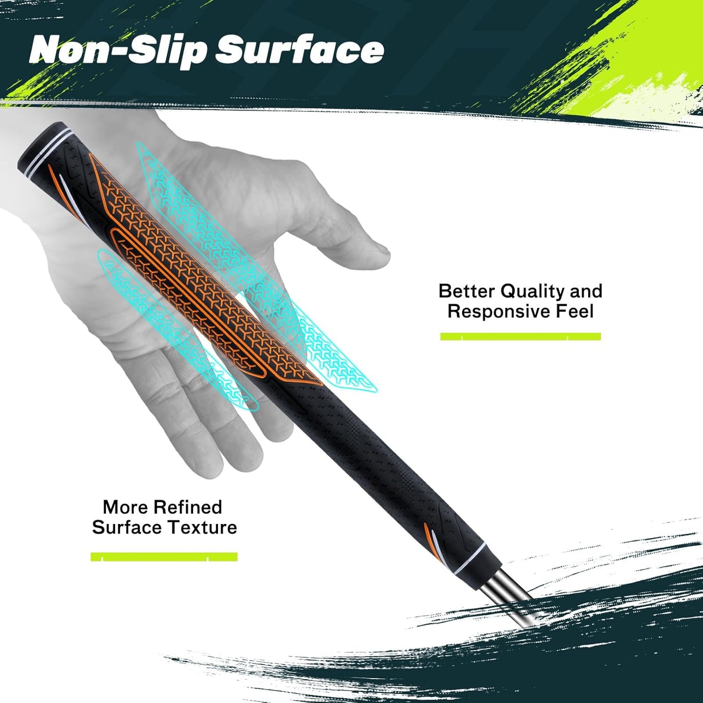 SAPLIZE High-performance Rubber Golf Grips 13 Pack, High Shock Absorption, Non-slip, Choose from 13 Grips with 15 Tapes or Full Regripping Kit, Std/Mid/Jumbo, CC10 Series