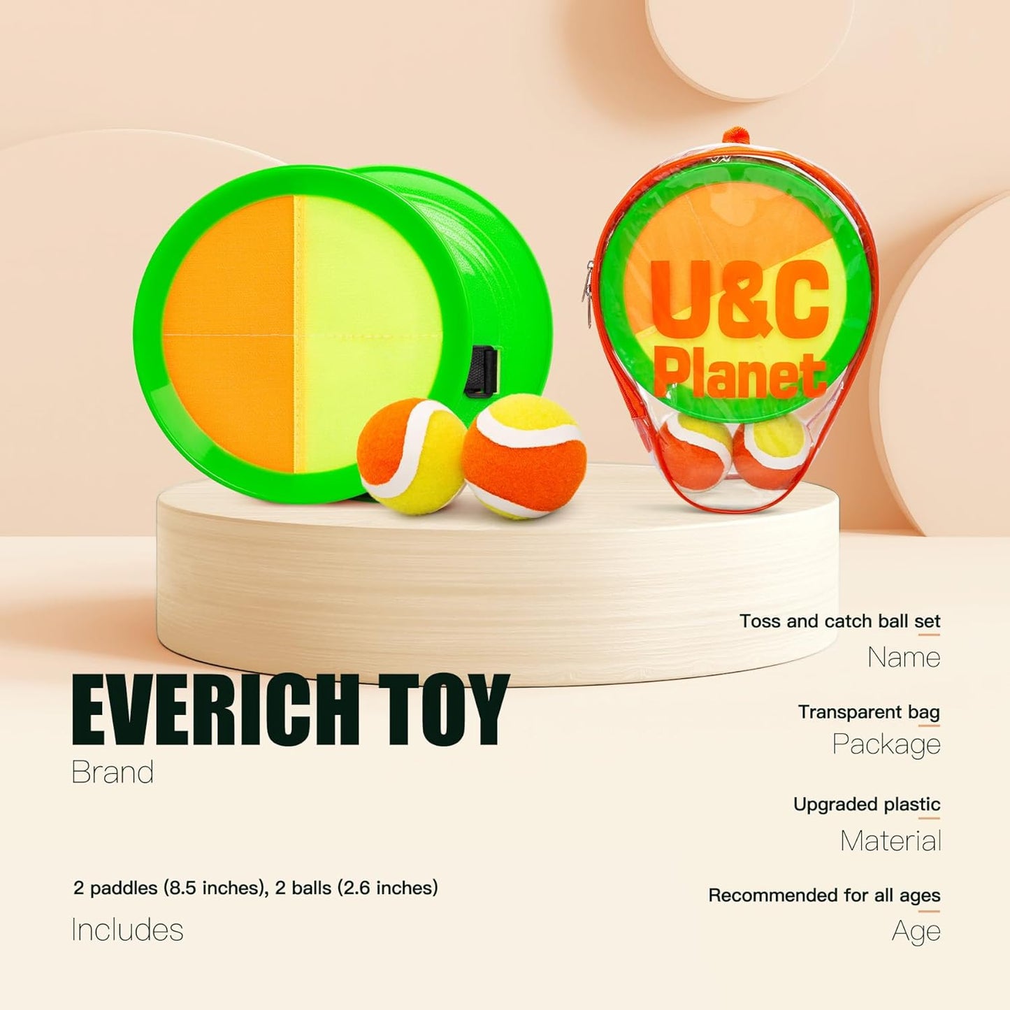 EVERICH Upgraded Toss and Catch Ball Game Set - Indoor and Outdoor Games for Kids 3-12, Beach Sand Pool Water Toy Includes 2 Paddles 2 Sticky Balls, Great Birthday Easter Gifts for Boys Girls