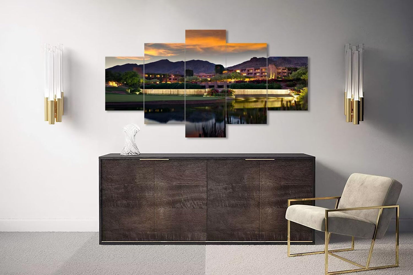 chenchenArt Foothill Mountains Golf Course Wall Art for Office Living Room Bedroom Home Decorations Golf Course Pictures Posters Canvas Prints Modern Artwork Framed Ready to Hang(60''W x 32''H)