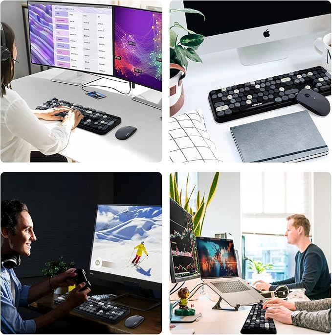 FOPETT Keyboard and Mouse Sets Wireless Keyboard and Mouse Sets,Reliable 2.4 GHz Connectivity for PC,Laptop,Smart TV and More (Grey Colorful)