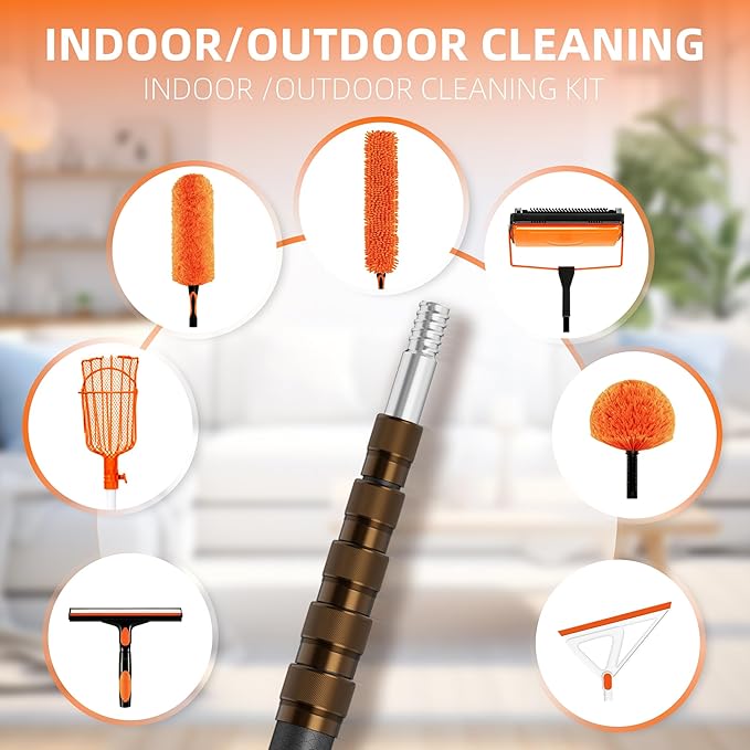 20FT Heavy-Duty Fiberglass Telescopic Extension Pole - High Stiffness, Non-Conductive, Twist Lock for Electrical Rescue, Indoor Cleaning, Pool Washing,Paint,Boat Hooks&Flags- Universal Threaded Tips