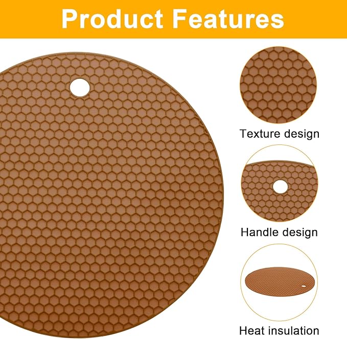 uxcell 4pcs Silicone Jar Opener Pads, 17.5cm/7" Texture Can Opener Multipurpose Round Bottle Lid Opener Non-Slip Coasters for Weak Hands Seniors Children, Brown